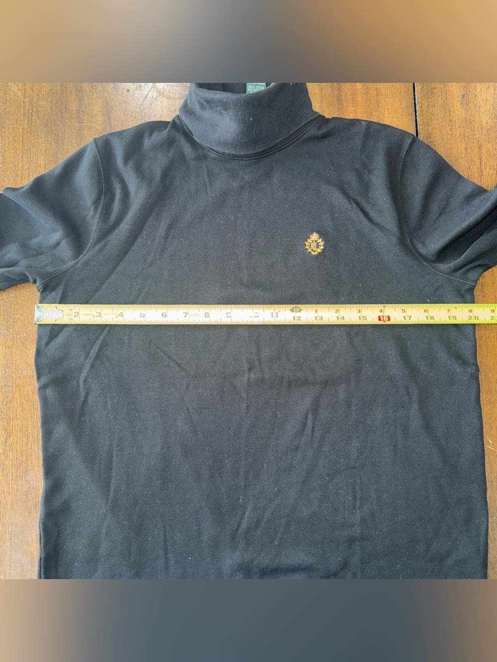 VTG Lauren Ralph Lauren Black Cotton Turtleneck Embroidered Logo Womens L - Picture 7 of 8